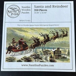 Nautilus Santa and Reindeer Wooden Puzzle - Green and Brown
